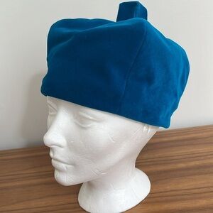 VINTAGE Jerry Yates Montreal Blue Velvet Hat Square Shape 50's 60's Chic Lady